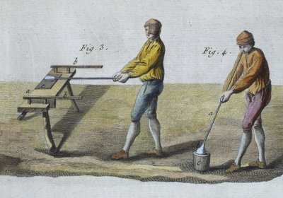 Soplado de vidrio (detalle), ilustración de la Encyclopedie des Sciences et Metiers por Denis Diderot (1713-84) grabado por Robert Benard (fl.1734) publicado c.1770 de French School