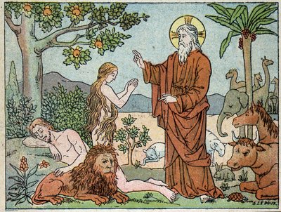 Dios: 6º día de la creación - en "Historia Sagrada en 120 imágenes", ed. Maison de la Bonne Presse, París de French School