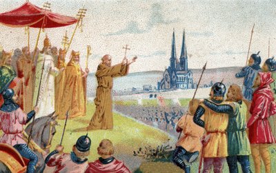 ¡Dios lo quiere! Pedro el Ermitaño predicando la Cruzada (1095 - 1099) Cromolitografía de finales del siglo XIX. de French School