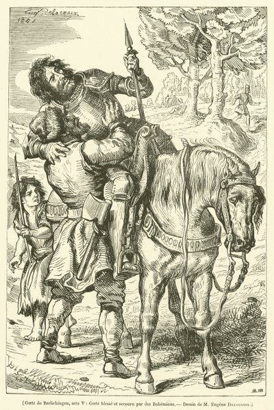 Goetz de Berlichingen, acto V, Goetz herido y socorrido por bohemios de French School