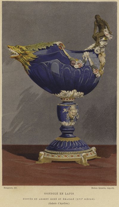Copa de lapislázuli en forma de góndola montada en plata dorada y esmaltada, siglo XVI de French School