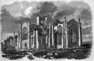 Arquitectura gótica: vista de las ruinas de la Abadía de Melrose (siglo XII), Escocia de French School