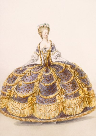 Vestido adecuado para presentación en la corte, lámina de Galerías de Modas y Trajes Franceses, c.1778-87 de French School