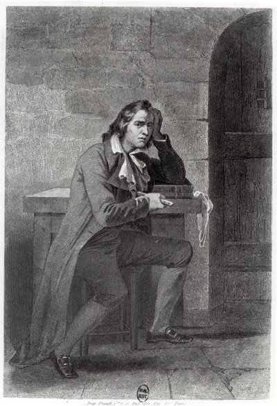 Gracchus Babeuf (1760-97) apuñalándose de French School