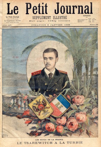 Gran Duque y zarévich ruso Jorge Alexandrovich, el hermano del Zar Nicolás II visitando La Turbie, Francia, Le Petit Journal, 5 de enero de 1896 de French School