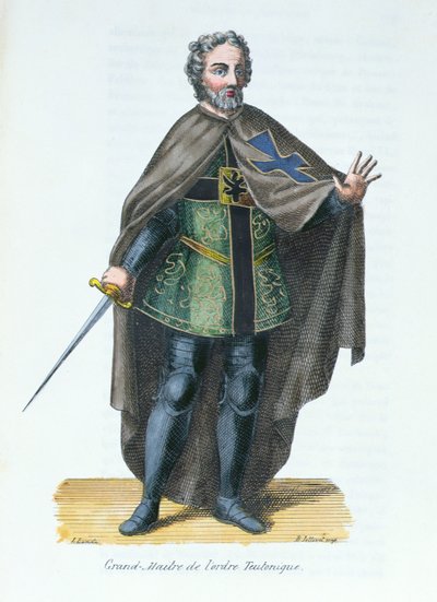 Gran Maestro de la Orden Teutónica, ilustración de Histoire et Costumes des Ordres Monastiques por Pierre Helyot, 1842 de French School