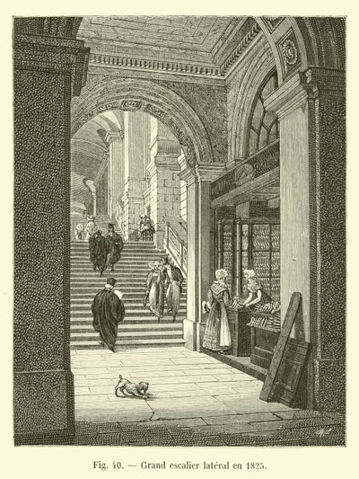 Gran escalera lateral en 1825 de French School