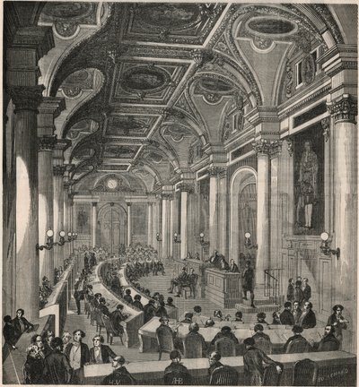 Gran sala de reuniones en el Consejo de Estado en París - Grabado en "Tableau-de-Paris" por Edmond Texier 1852 de French School
