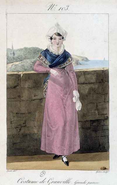 Traje femenino de Granville - grabado de French School
