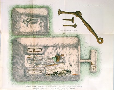 Tumba de un jefe galo enterrado en su carro, encontrado en Châlons-sur-Marne el 10 de marzo de 1904 por René Lemoine de French School