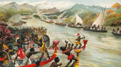 Gran combate en un río en África de French School