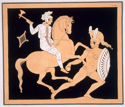 Guerrero griego en combate con una amazona montada, publicado 1808-10 de French School