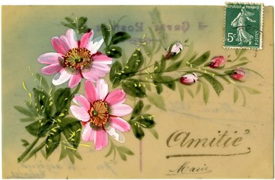 Saludo con planta floral. Postal de principios del siglo XX. de French School