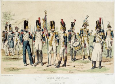 Granaderos a pie de la Guardia Imperial de Napoleón I (entre 1804 y 1814). Grabado del siglo XIX. París, Artes Decorativas de French School
