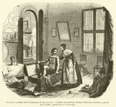 Grotius y su esposa en la fortaleza de Louvenstein de French School