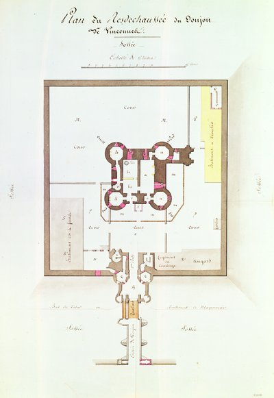 Plano de la planta baja de la prisión de Vincennes, 1810 de French School