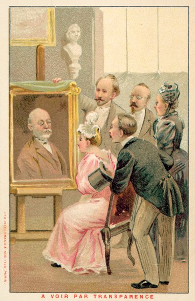 Grupo de personas estudiando una pintura de French School