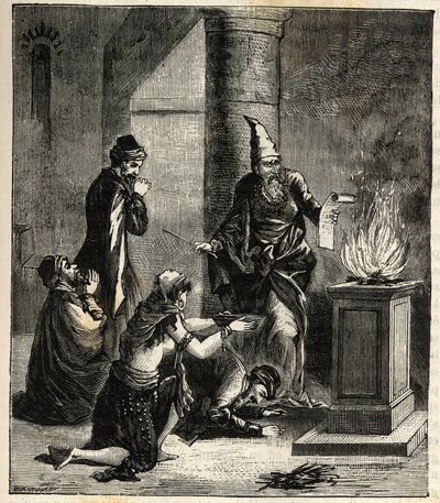 Guebres (o Zoroastrianos) - Adoradores del fuego - Grabado en “Sciences à la portée de tous - physics et chimie populaires” por Alexis Clerc. Finales del siglo XIX. Colección privada de French School