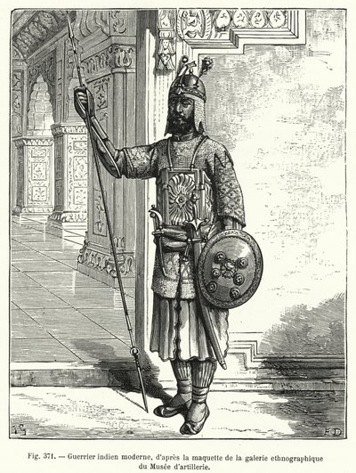 Guerrero indio moderno, según el modelo de la galería etnográfica del Museo de Artillería (grabado) de French School