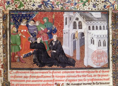 Guillaume de Nangis (d.130003) presenta su libro a Philippe IV (1268-1314) el Hermoso, rey de Francia de 1285-1314 de French School