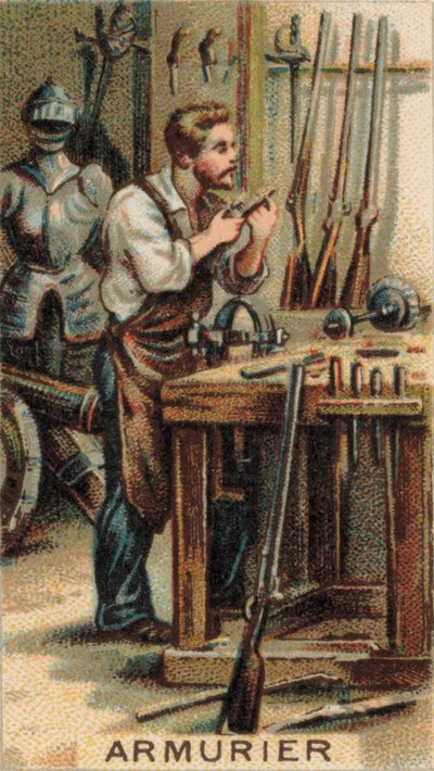 Armero trabajando en su taller (cromolito) de French School