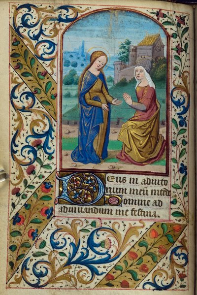 La Visitación, del Libro de Horas, Uso de París, mediados del siglo XV de French School