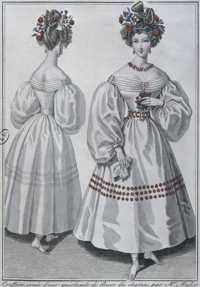 Peinado con una guirnalda de flores silvestres, París, 1829 de French School