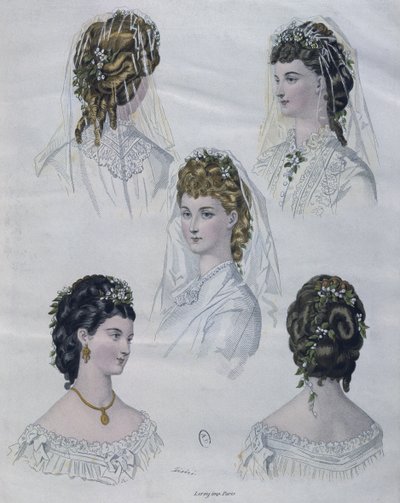 Peinados, ilustración de La Mode illustrée, 1872 de French School