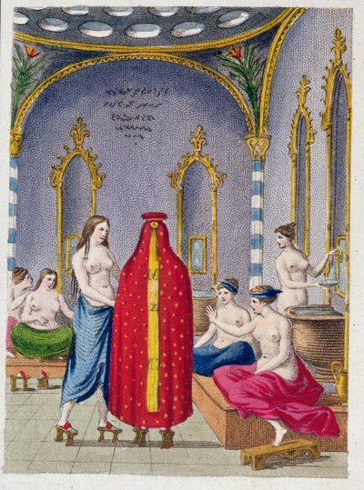 Hammam en Turquía, ilustración de la obra Moeurs, usages et costumes des ottomans de A. Castellan, París, c.1810 de French School