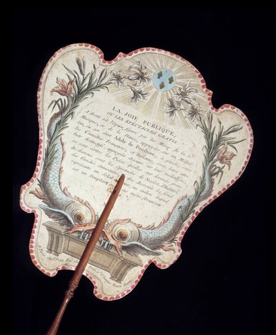 Pantalla de mano. Reverso. Grabado en color sobre cartón que protegía el rostro del calor del fuego. Francia siglo XVIII. París, Museo Carnavalet de French School