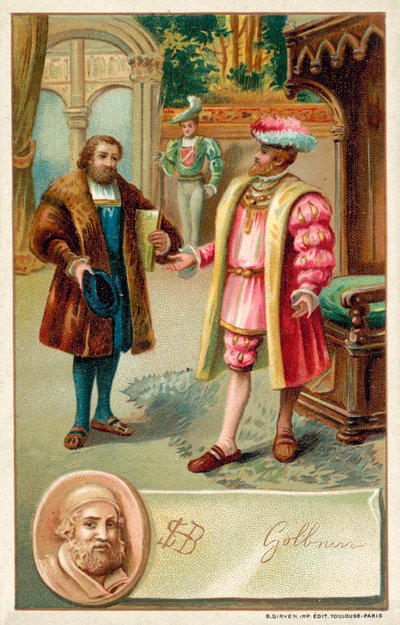 Hans Holbein con el Rey Enrique VIII (cromolitografía) de French School