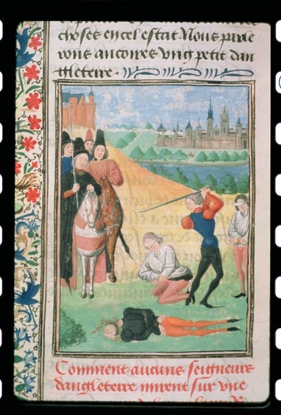 Harl 4380 f.193v Ejecución de los partidarios de Ricardo II, de la Crónica de Froissart (vitela) de French School