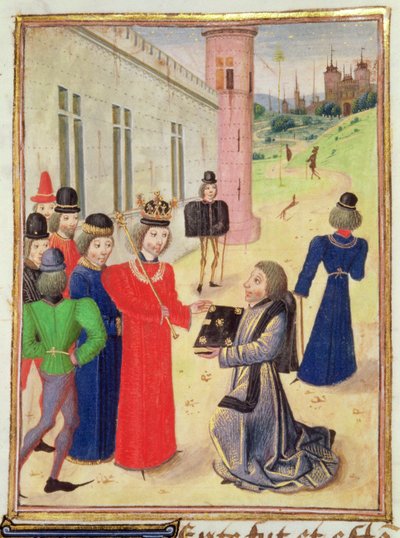 Harl 4380 f.233v Froissart presenta su libro a Ricardo II, de Froissart