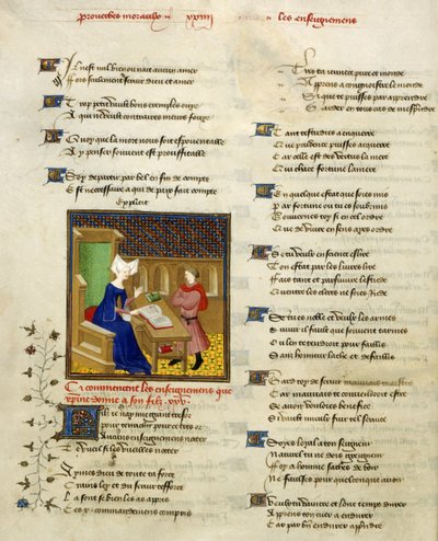 Harley 4431, f.261v Christine de Pisan y su hijo, ilustración de 