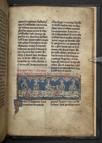 Harley 4979, f.78 Alejandro recibiendo veneno de Jobas durante una fiesta.  , de 