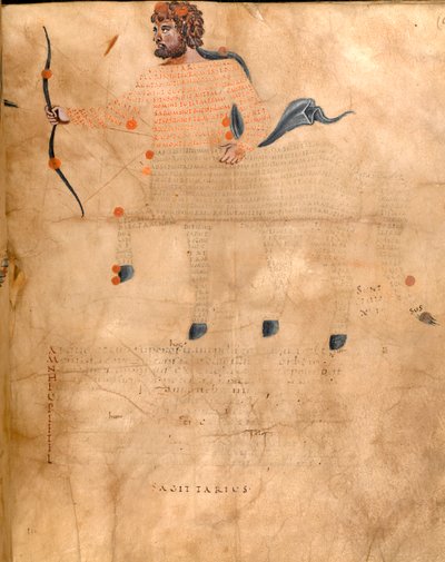 Harley 647, f.3v Ilustración de la constelación de Sagitario, de 