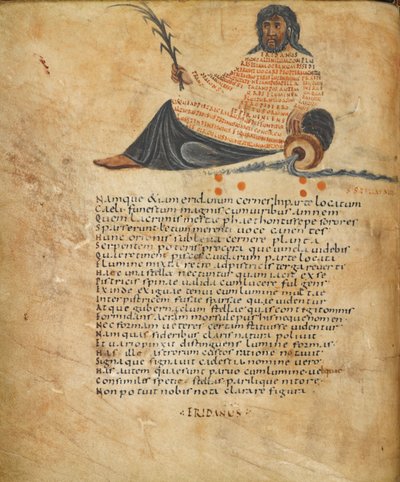 Harley 647, fol.10v Ilustración de la constelación Eridanus, y texto, c.820-40 (vitela) de French School