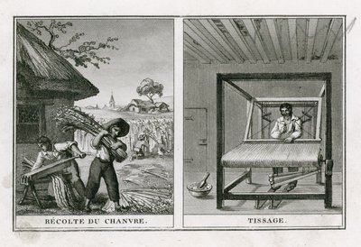 Cosecha y tejido de cáñamo de French School