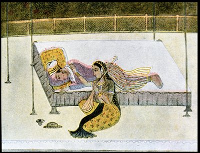 Él no es nada sin música, ilustración para Las mil y una noches, 1895 de French School