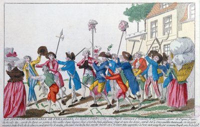 Las cabezas de dos de los guardias del rey asesinados el 5 de octubre de 1789 en Versalles por la turba parisina son llevadas en triunfo a París de French School