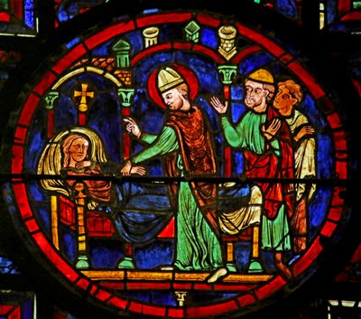 Sanando a Tetradius, escena de la Vida de San Martín, Catedral de Chartres de French School