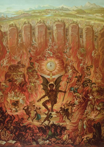El infierno y los siete pecados, de un catecismo publicado por La Bonne Presse, finales del siglo XIX de French School