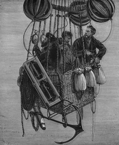 Henri Théodore Sivel (1834-75), Joseph Croce Spinelli y Gérard Tissandier en la góndola del globo Zenith, 15 de abril de 1875 de French School