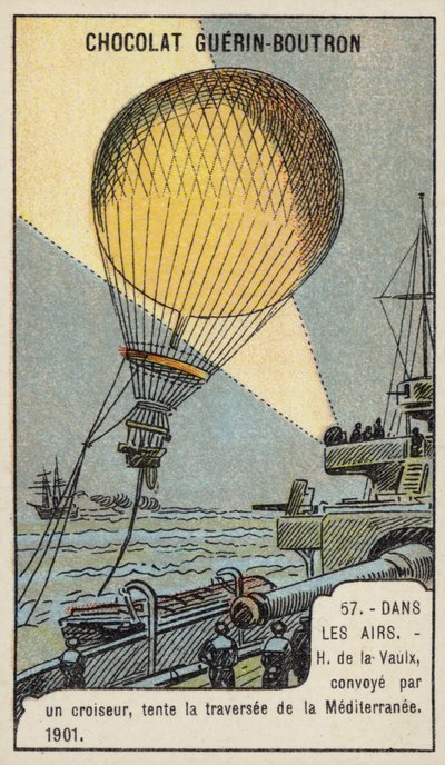 Henri de la Vaulx intentando un vuelo en globo a través del Mediterráneo, escoltado por un crucero de French School