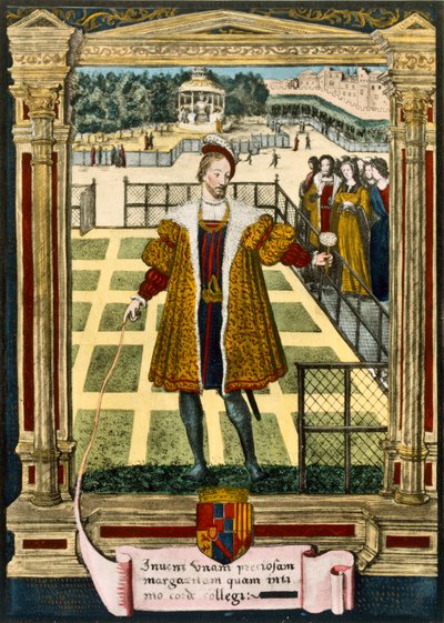 Enrique de Albret (1503-55), Rey de Navarra presentando una flor de Margarita a Margarita, hermana del Rey Francisco I con quien se casó en 1527 de French School