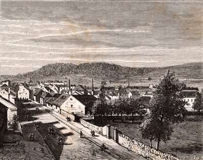 Héricourt - departamento de Saône-et-Loire - grabado en “La France illustrée: géographie, histoire, administración statistique” por V.A. Malt-Brown. 1884 de French School