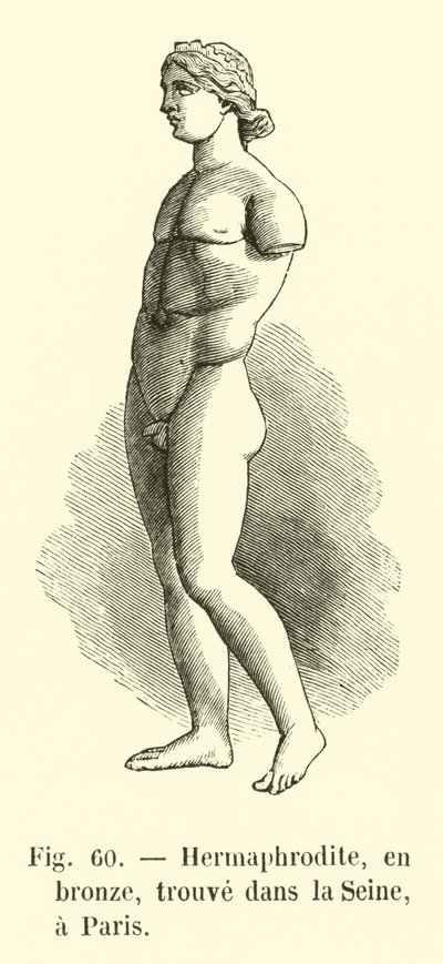 Hermafrodita, en bronce, encontrado en el Sena, París (grabado) de French School