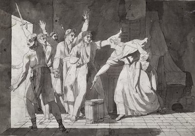 Heroísmo de una mujer enfrentando a ladrones de Vendea habiendo tomado el control de Saint-Mithier, 1793 de French School