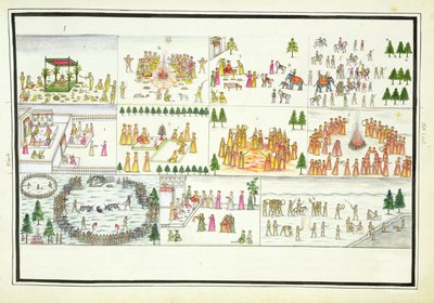 Festivales Hindúes incluyendo Dasehra, Diwali y Holi del Álbum Gentil, publicado en 1774 de French School