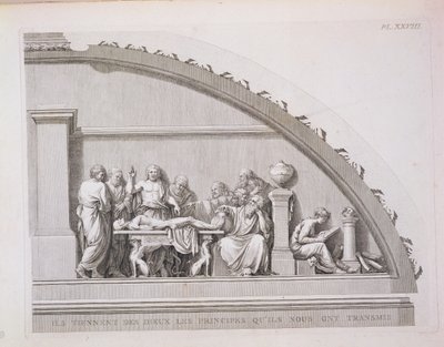 Hipócrates Enseñando, de Una Descripción de la Escuela de Cirugía en París, publicado en 1780 de French School